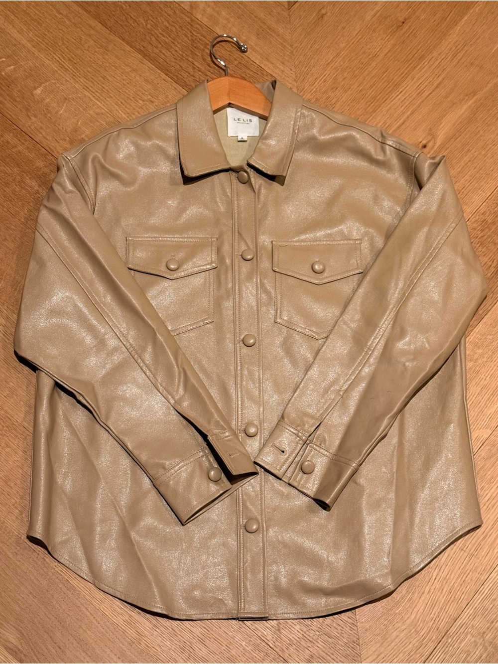 Taupe Faux Leather Button-Front Jacket Shacket